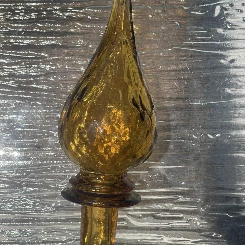 Vintage MCM‎ Empoli Glass Amber Genie Bottle Decanter Stopper Italy DAMAGE